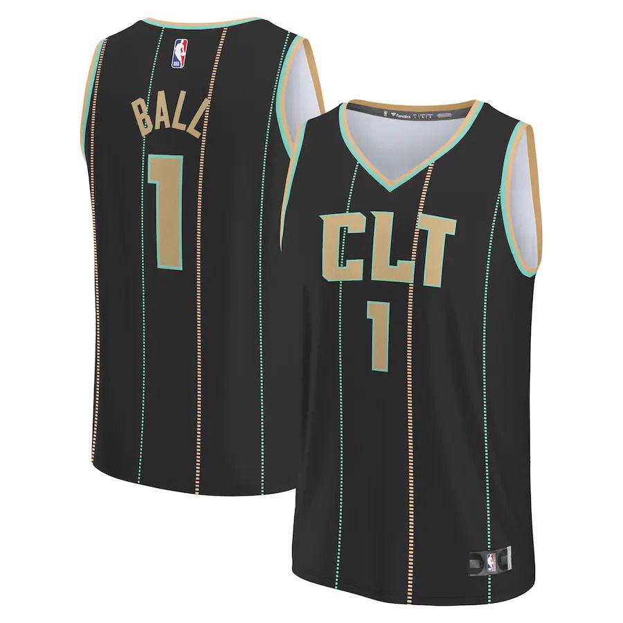 Men Charlotte Hornets #1 LaMelo Ball Fanatics Branded Black City Edition 2022-23 Fastbreak NBA Jersey->charlotte hornets->NBA Jersey